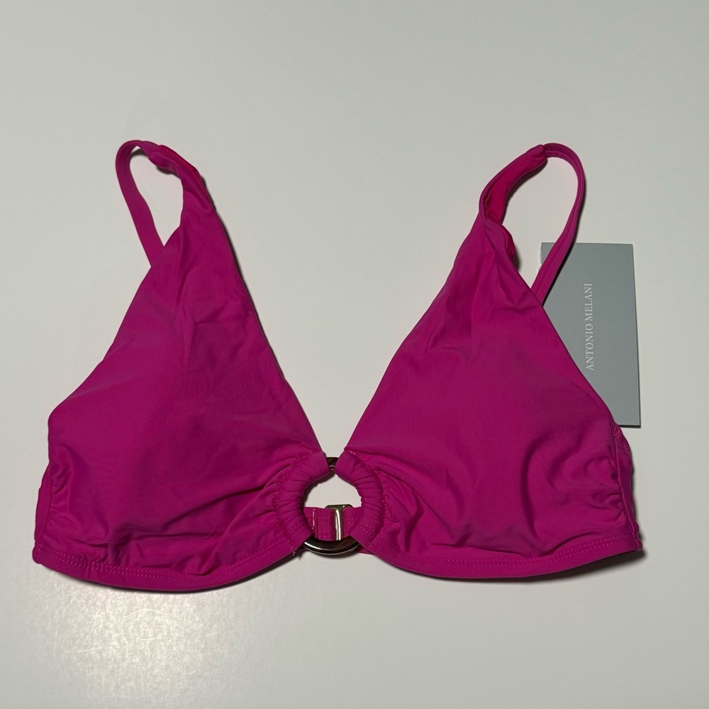 Pink Magenta Antonio Melani bikini top solid twist bandeau swim, Bright Orchid